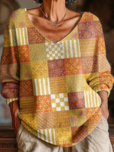 Women's Vintage Check Art Print Casual Pullover Sweater